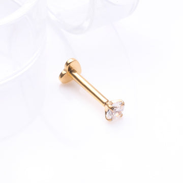 Detail View 1 of Implant Grade Titanium Golden Prong Gem Sparkle Internally Threaded Heart Back Labret-Clear Gem
